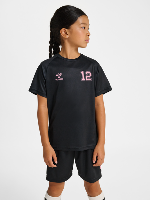 hmlSHIMMER T-SHIRT S/S, BLACK/BRIDAL ROSE, model