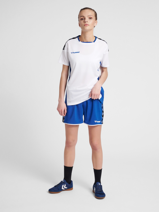 hmlAUTHENTIC POLY JERSEY WOMAN S/S, WHITE/TRUE BLUE, model