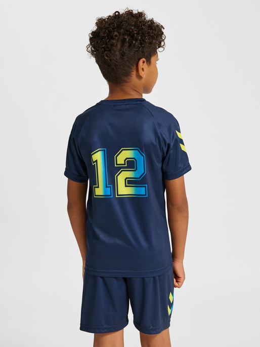 hmlSHIMMER T-SHIRT S/S, DRESS BLUES/LIMEADE, model