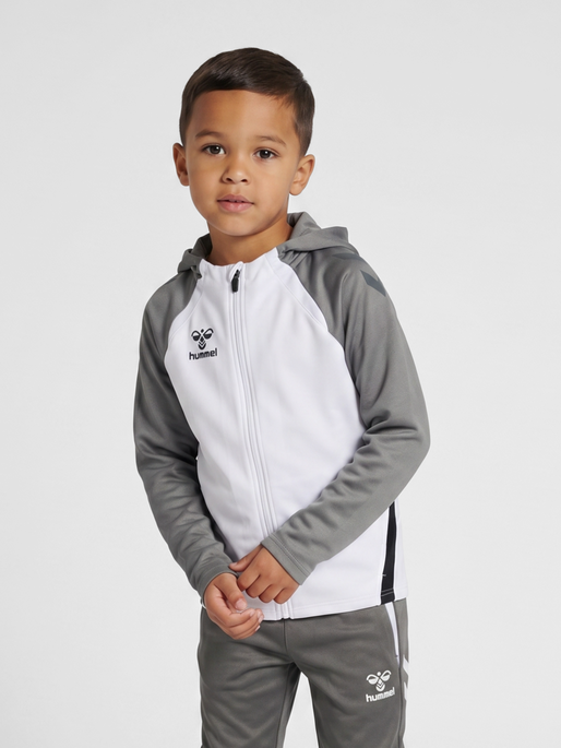hmlLEAD 2.0 ZIP HOODIE KIDS, WHITE/STEEL GRAY, model