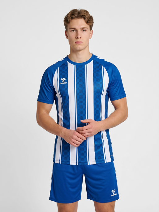 hmlMATCH STRIPED JERSEY S/S, TRUE BLUE/WHITE, model