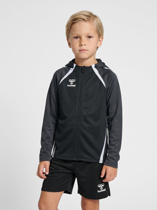 hmlLEAD 2.0 ZIP HOODIE KIDS, BLACK/ASPHALT, model