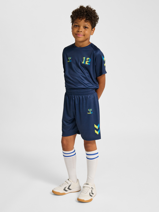 hmlSHIMMER T-SHIRT S/S, DRESS BLUES/LIMEADE, model