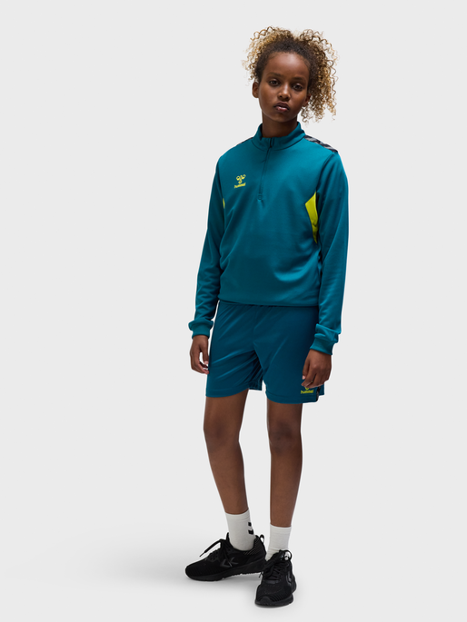 hmlAUTHENTIC HALF ZIP SWEAT KIDS, BLUE CORAL/SULPHUR SPRING, model